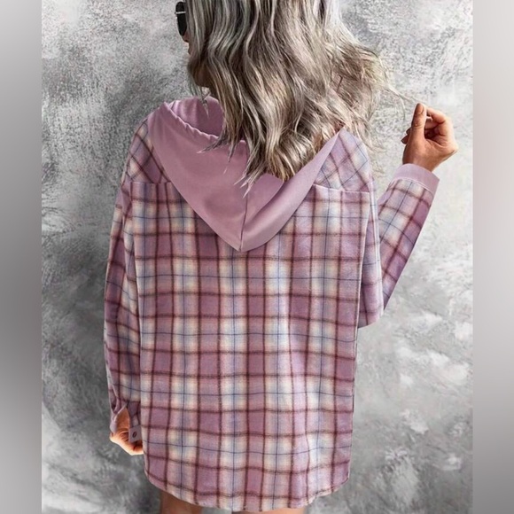Classic Plaid Checkered Hoodie Button Down Up Shirt Top - Picture 6 of 10